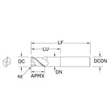 Cortador Vertical de Alto Rendimiento para Aluminio, Diam. Cte. 1/2 pulg, 2 Flautas, Radios en Esquina