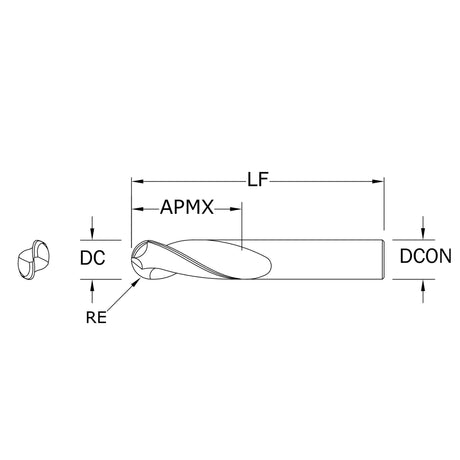 Cortador Vertical de Alto Rendimiento para Aluminio, Diam. Cte. 1/8 pulg, 2 Flautas, Punta Bola SGS