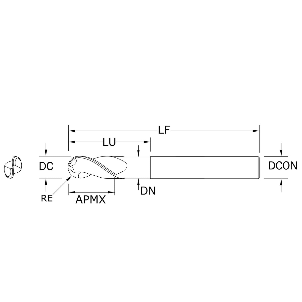 Cortador Vertical de Alto Rendimiento para Aluminio, Diam. Cte. 1/2 pulg, 2 Flautas, Punta Bola
