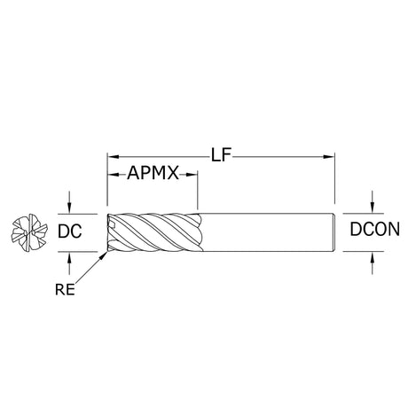 Cortador Vertical de Alto Rendimiento, Diam. Cte. 6 mm, 6 Flautas, Radios en Esquina