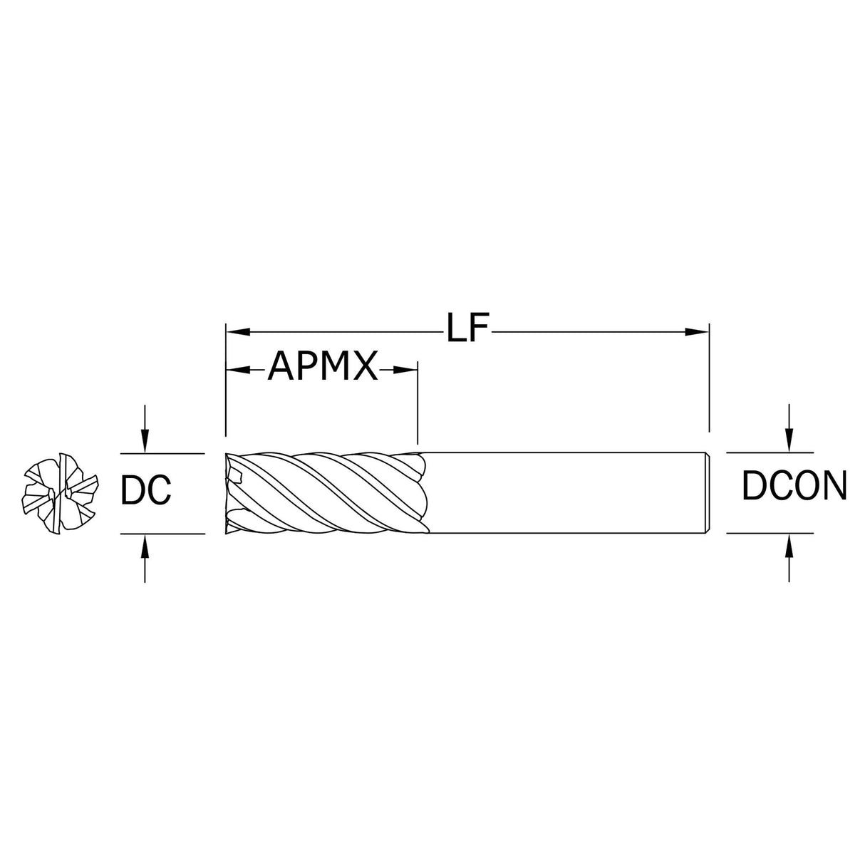 Cortador Vertical de Alto Rendimiento, Diam. Cte. 3/4 pulg, 6 Flautas, Punta Plana