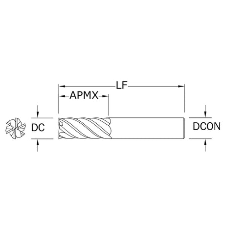Cortador Vertical de Alto Rendimiento, Diam. Cte. 3/4 pulg, 6 Flautas, Punta Plana