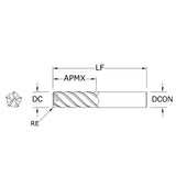 Cortador Vertical de Alto Rendimiento, Diam. Cte. 1/2 pulg, 5 Flautas, Radios en Esquina