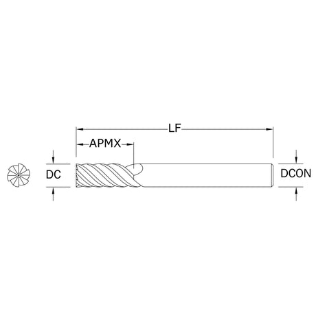 Cortador Vertical de Alto Rendimiento, Diam. Cte. 12 mm, 6 Flautas, Punta Plana