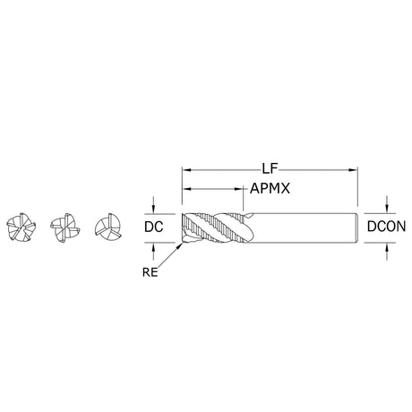 Cortador Vertical de Propósito General, Diam. 1 pulg, 5 Flautas, Rompevirutas