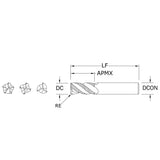 Cortador Vertical de Propósito General, Diam. 3/8 pulg, 3 Flautas, Rompevirutas