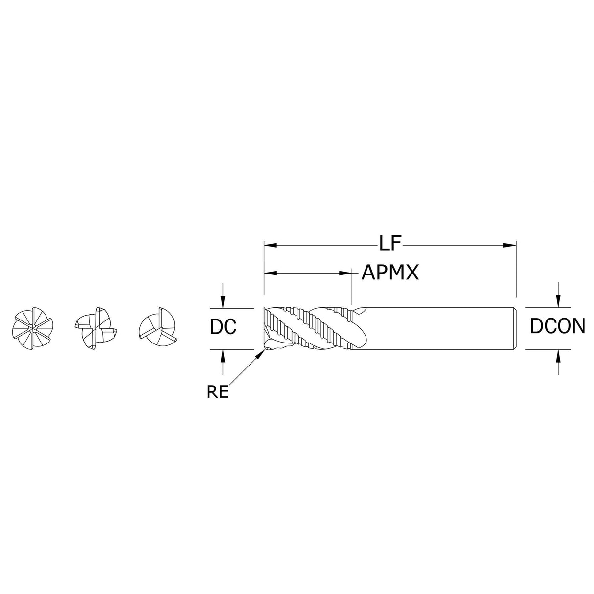 Cortador Vertical de Propósito General, Diam. 1/2 pulg, 4 Flautas, Rompevirutas