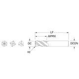 Cortador Vertical de Propósito General, Diam. 1/2 pulg, 4 Flautas, Rompevirutas