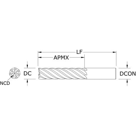 Cortador Vertical de Alto Rendimiento, Diam. Cte. 3/4 pulg, 7 Flautas, Punta Plana