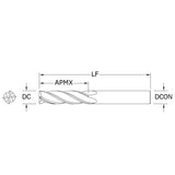 Cortador Vertical de Alto Rendimiento, Diam. Cte. 3/16 pulg, 4 Flautas, Punta Plana