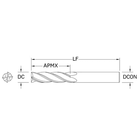 Cortador Vertical de Alto Rendimiento, Diam. Cte. 5/8 pulg, 4 Flautas, Punta Plana
