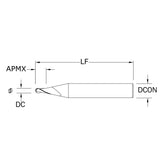 Micro Cortador Vertical, Diam. Cte. 0.8 mm, 2 Flautas, Punta Bola SGS
