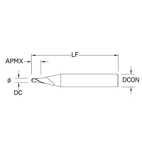 Micro Cortador Vertical, Diam. Cte. 0.8 mm, 2 Flautas, Punta Bola SGS