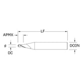 Micro Cortador Vertical, Diam. Cte. 2.5 mm, 2 Flautas, Punta Bola