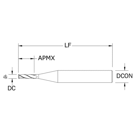 Micro Cortador Vertical, Diam. Cte. 0.0930 pulg, 3 Flautas, Punta Plana