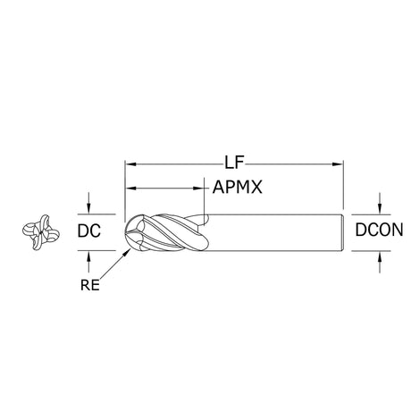 Cortador Vertical de Alto Rendimiento, Diam. Cte. 3/8 pulg, 4 Flautas, Punta Bola