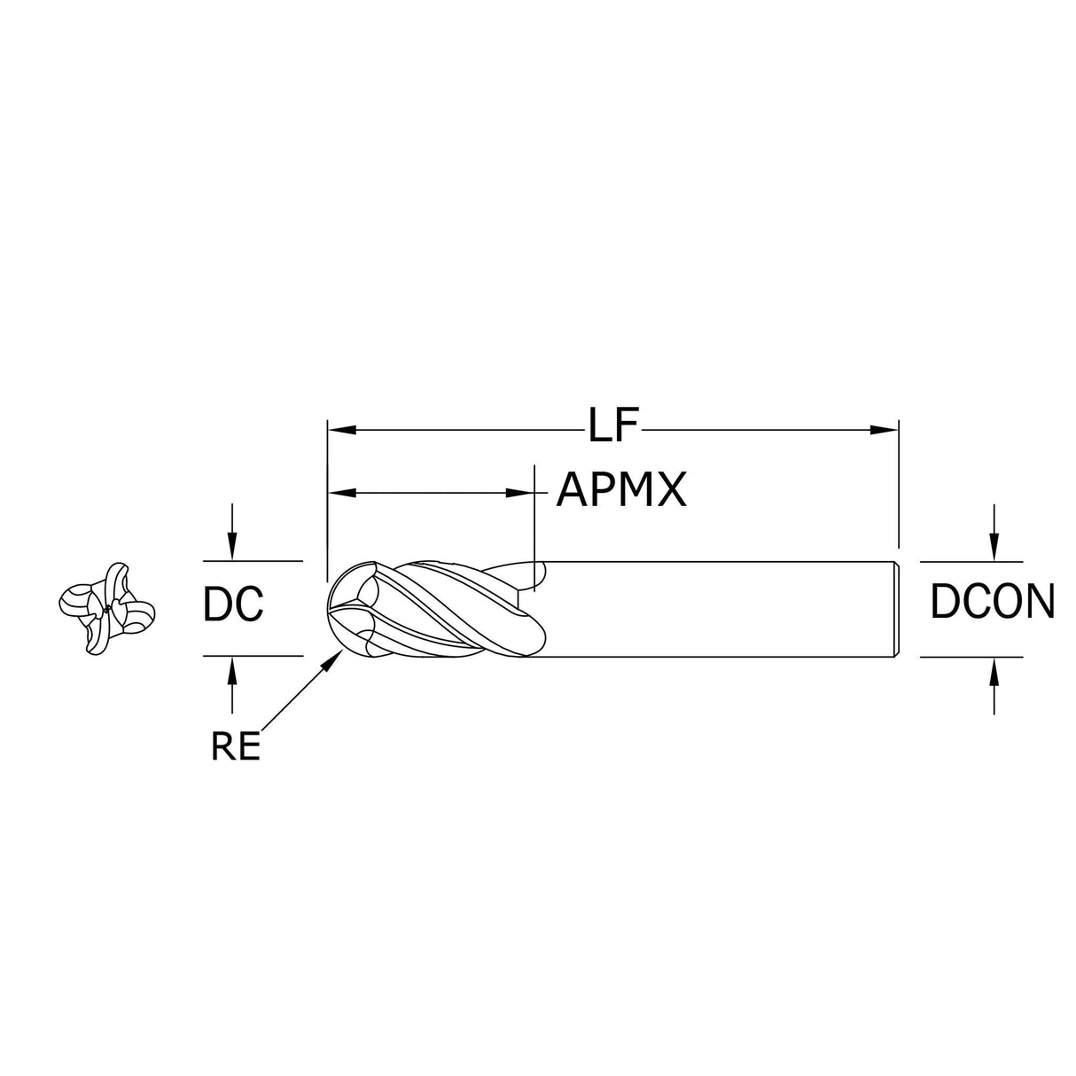 Cortador Vertical de Alto Rendimiento, Diam. Cte. 5/16 pulg, 4 Flautas, Punta Bola