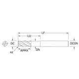 Cortador Vertical de Alto Rendimiento, Diam. Cte. 7/16 pulg, 4 Flautas, Radios en Esquina