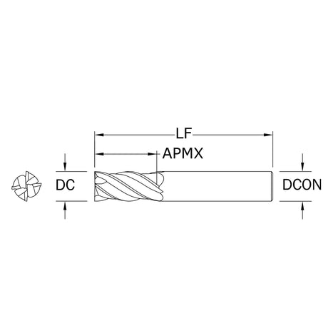 Cortador Vertical de Alto Rendimiento, Diam. Cte. 5/8 pulg, 4 Flautas, Punta Plana