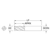 Cortador Vertical de Alto Rendimiento, Diam. Cte. 15/32 pulg, 4 Flautas, Punta Plana