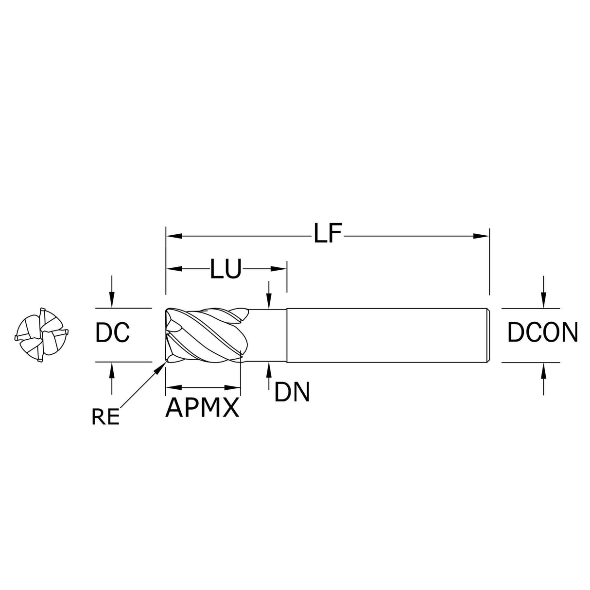 Cortador Vertical de Alto Rendimiento, Diam. Cte. 7/16 pulg, 4 Flautas, Radios en Esquina