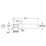 Cortador Vertical de Alto Rendimiento, Diam. Cte. 7/16 pulg, 4 Flautas, Radios en Esquina